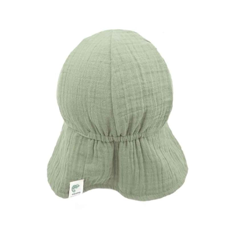 GOTS Baby Schildmütze mit Nackenschutz und Bindeband