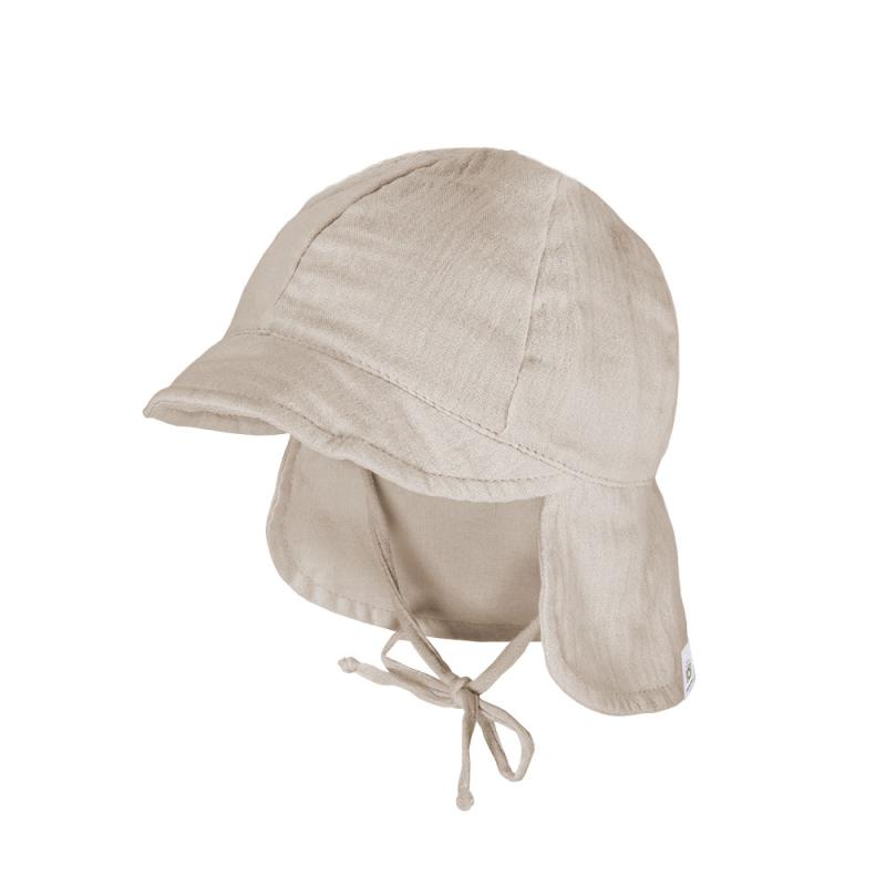 GOTS Baby Schildmütze mit Nackenschutz und Bindeband