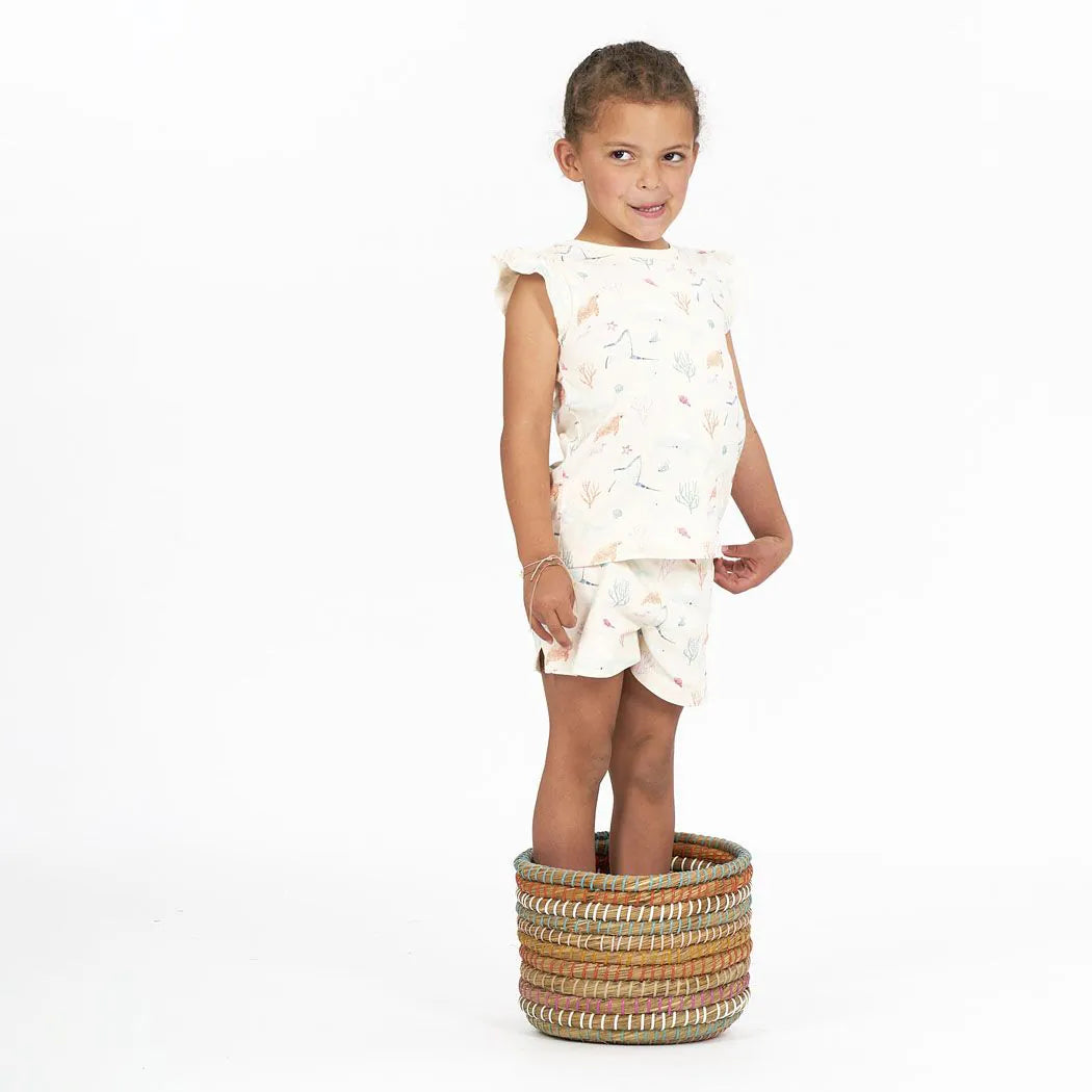 Kurzer Mädchenschlafanzug mit Meerestieren, Modell JULA