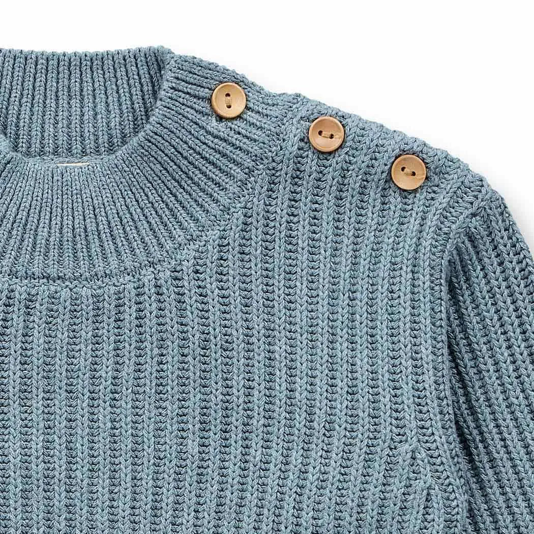 Baby Strickpullover in salbeigrün mélange, Modell VARUNY