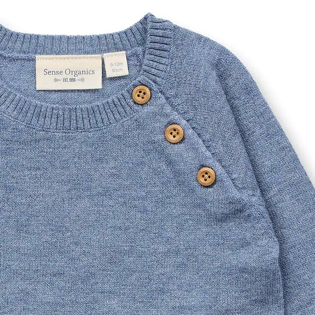Baby Merino Strickpullover in denimblau mélange, Modell SIROO