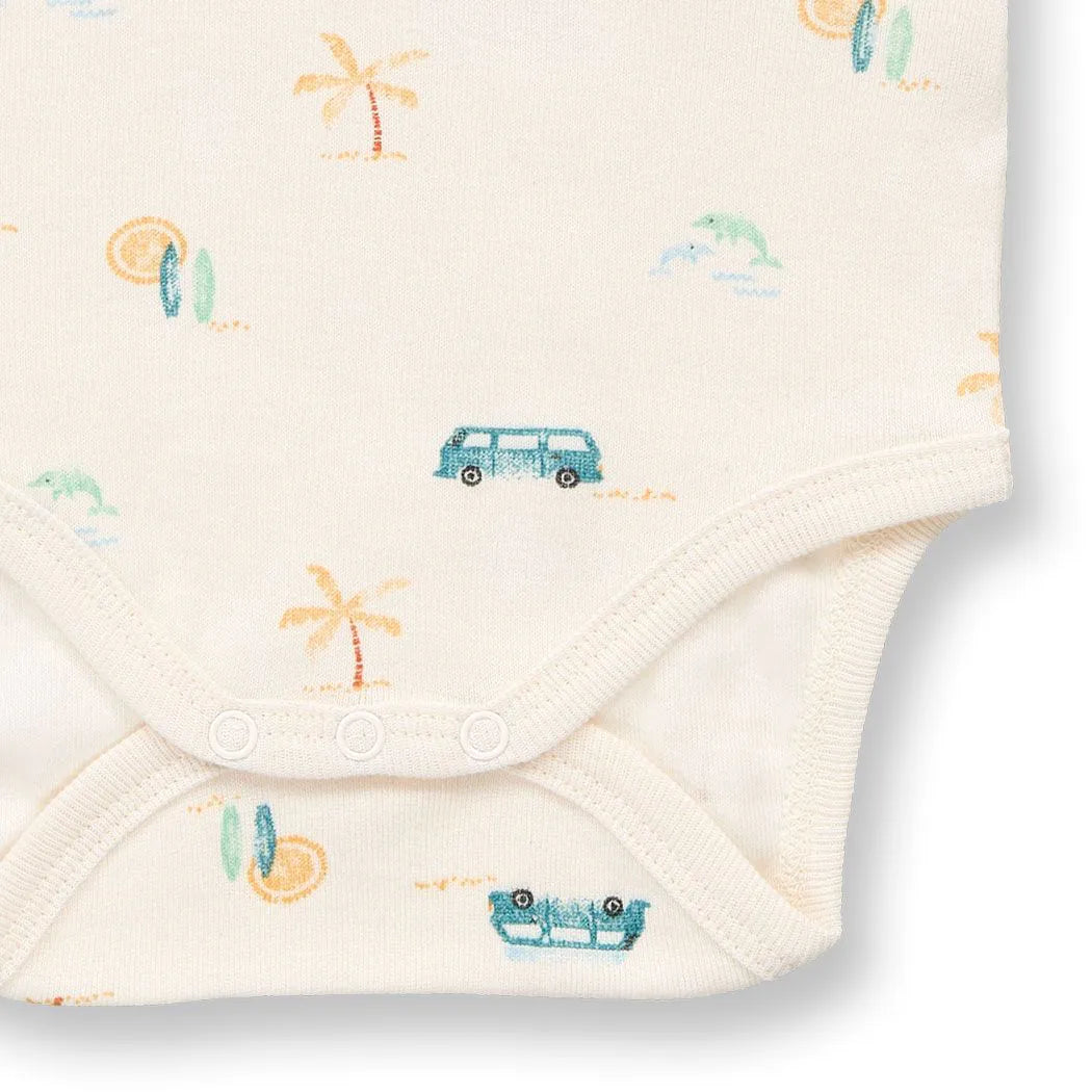 Baby Body weiß mit Retro-Bus-Druck, Modell VARIN
