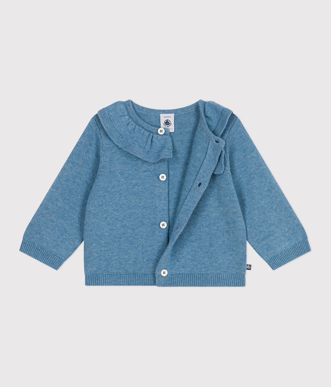 Baby-Cardigan mit Kragen aus einfarbigem Woll- und Baumwollstrick