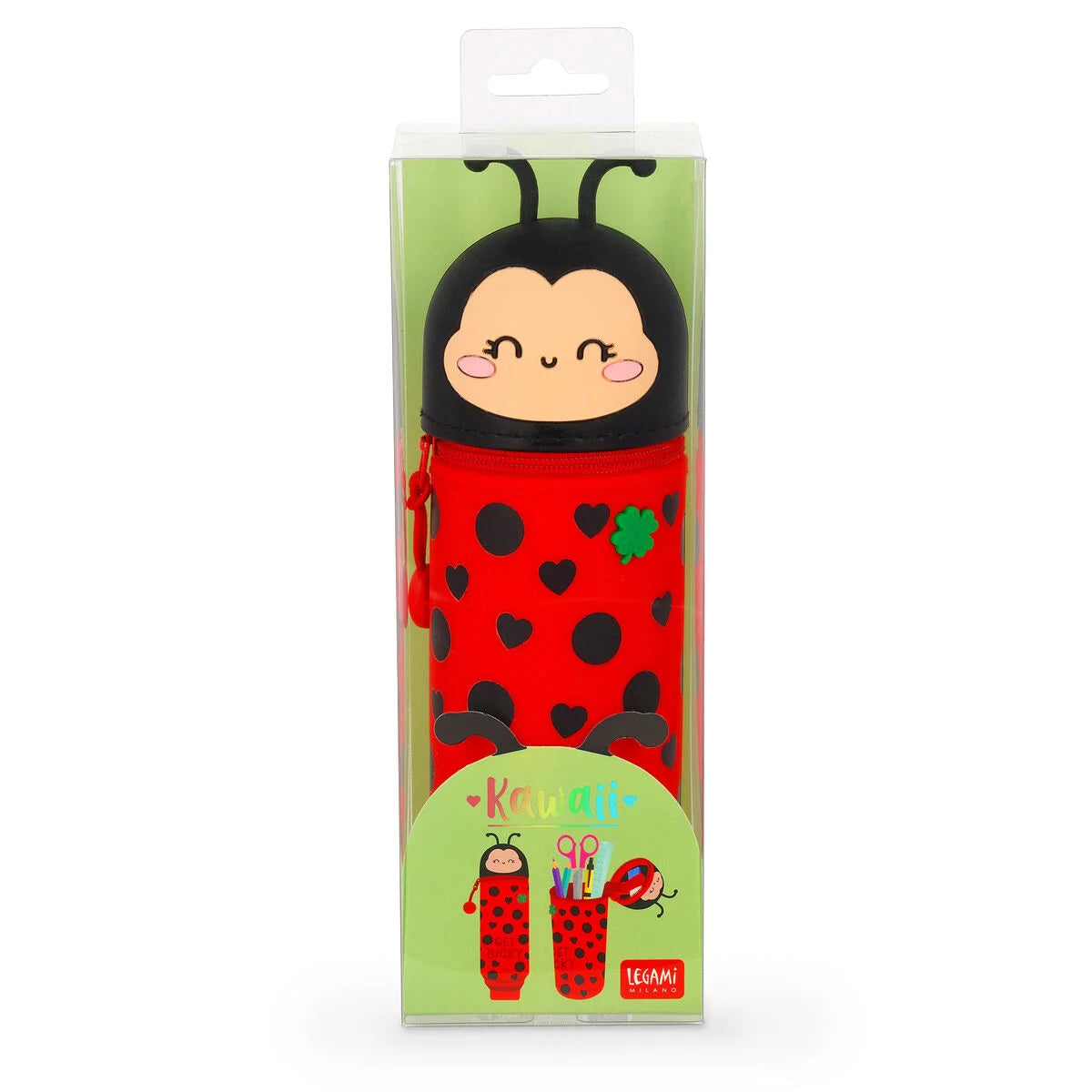 2 in 1 Federmäppchen KAWAII aus weichem Silikon - Ladybug