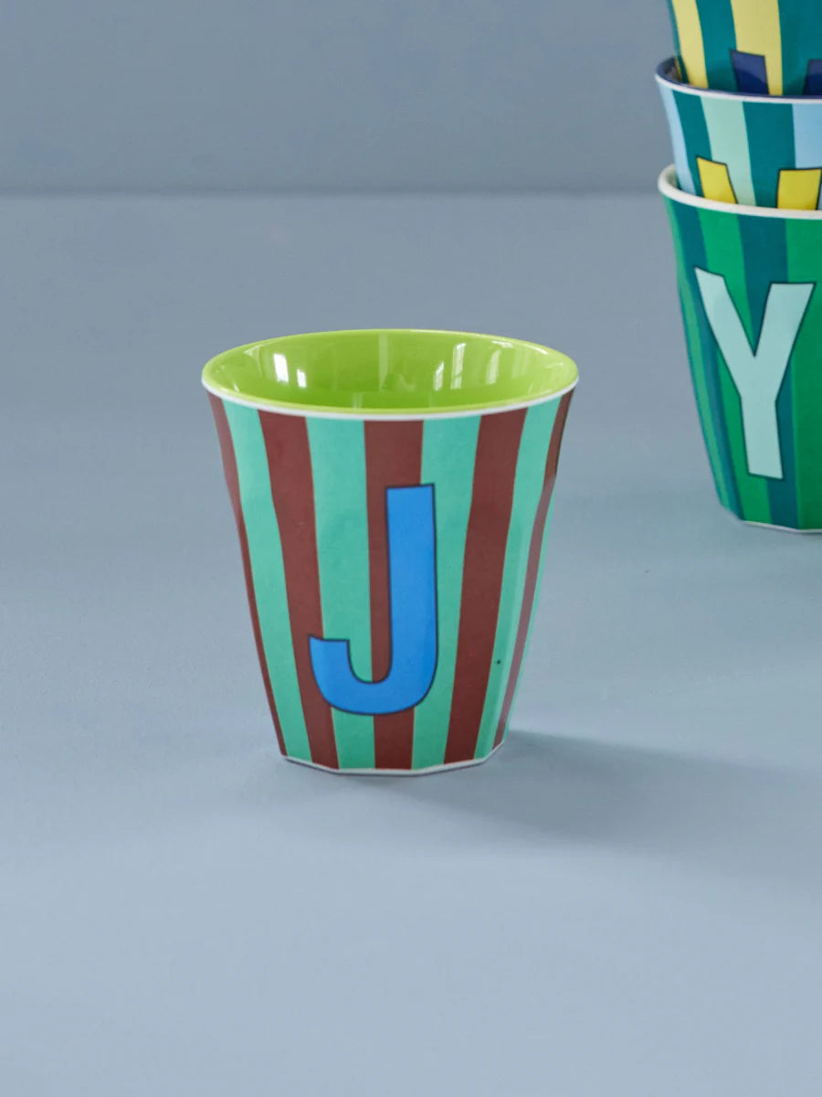 Mittelgroßer Becher - Mint - J - Stripes