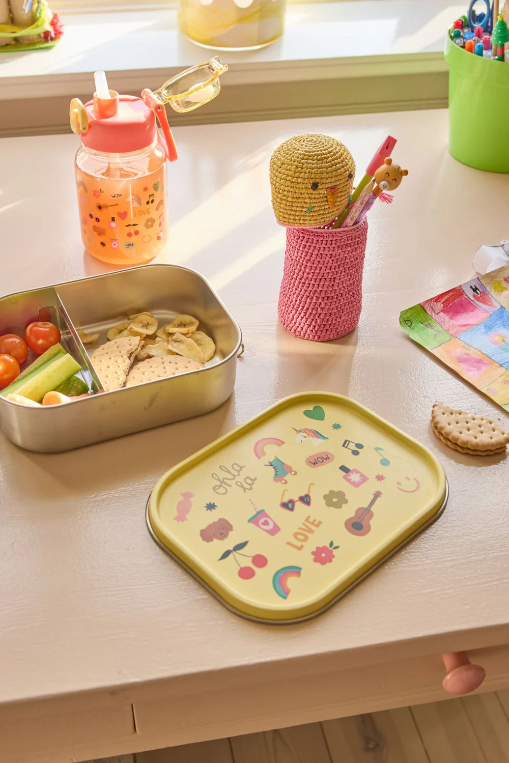 Große Rostfreier Stahl Brotdose - Hellgelb - Unicorn Love Print