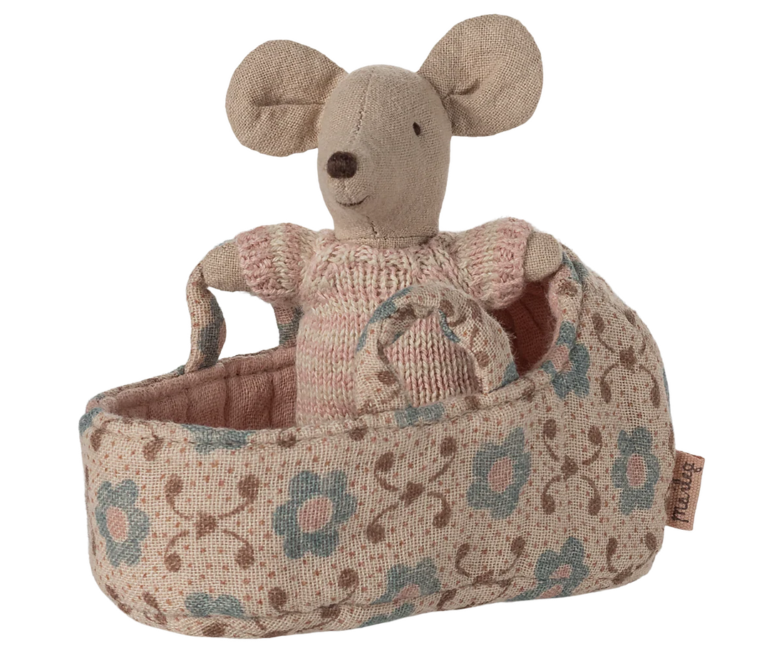 Babymaus in Tragetasche - rose