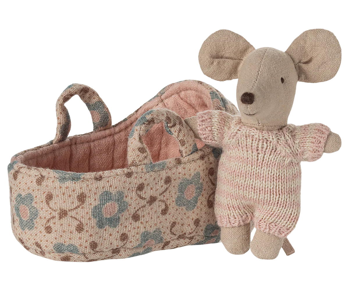 Babymaus in Tragetasche - rose
