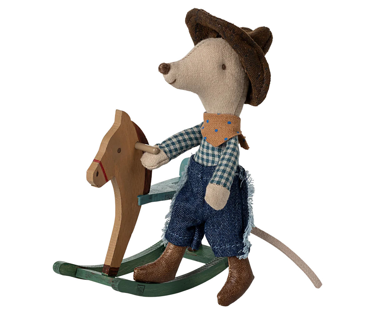 Cowboy Maus auf Schaukelpferd, Kleiner Bruder