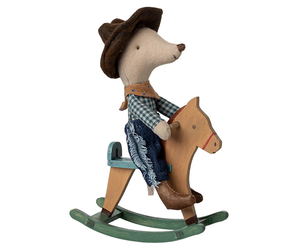 Cowboy Maus auf Schaukelpferd, Kleiner Bruder