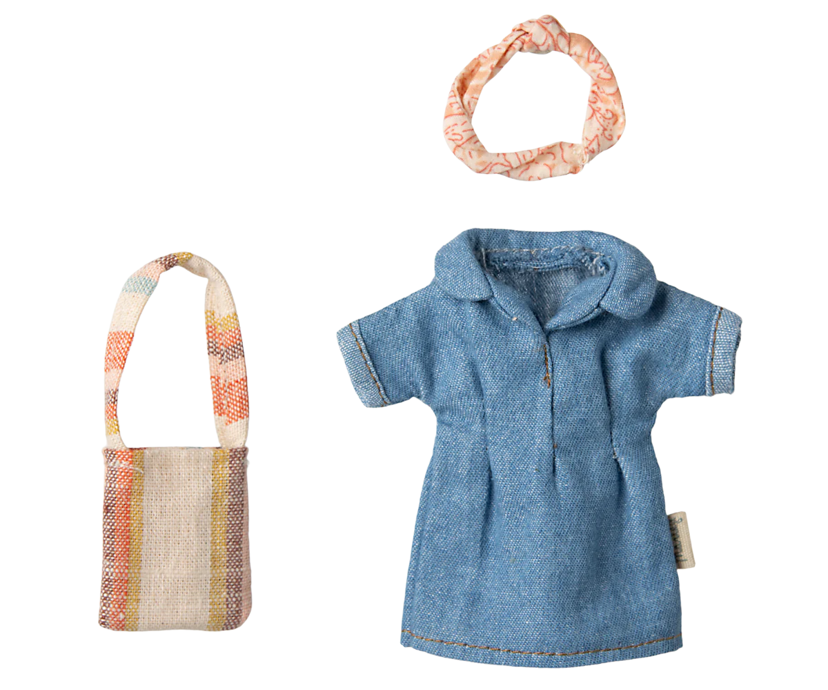 Jeanskleid und Tasche, Mama Maus
