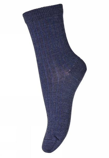 gerippte Wollsocken - dark denim melange