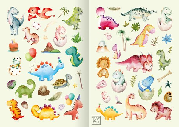 Meine Aquarell-Sticker - Dinosaurier