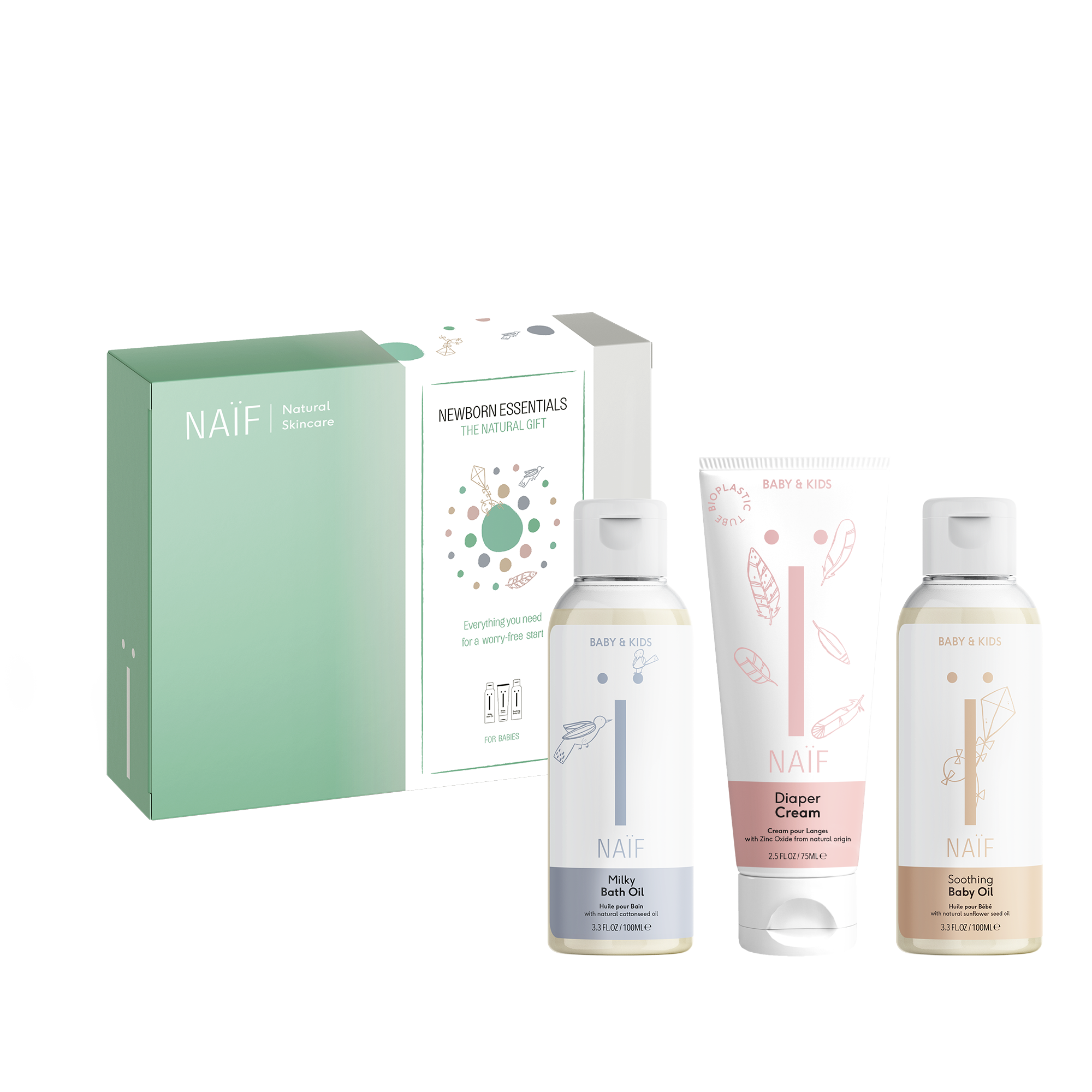 NAÏF Newborn Essentials (Badeöl/Windelcreme/Babyöl)