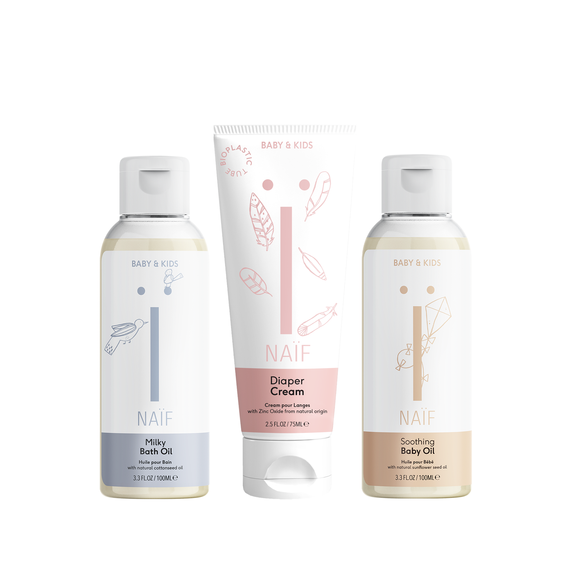NAÏF Newborn Essentials (Badeöl/Windelcreme/Babyöl)