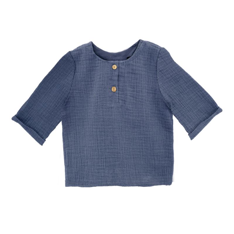 GOTS BABY Hemd, 3/4 Arm Musselinstoff, altindigo