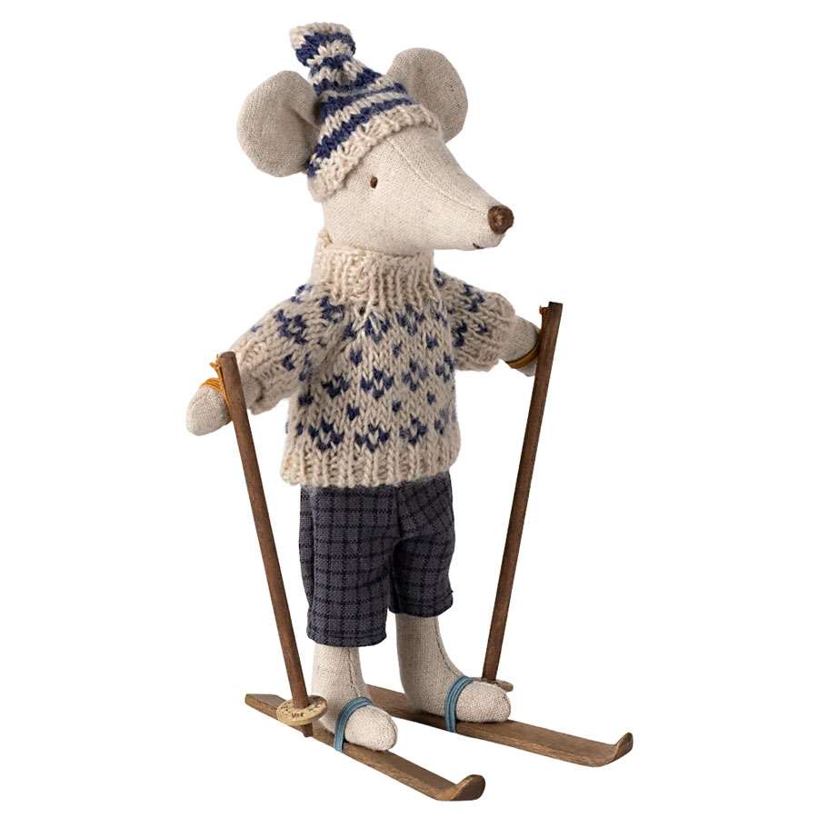 Wintermaus mit Skiset, Papa - Blau