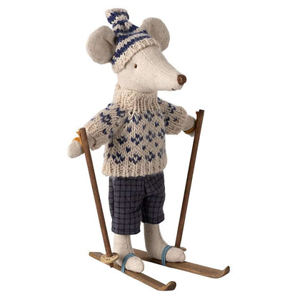 Wintermaus mit Skiset, Papa - Blau
