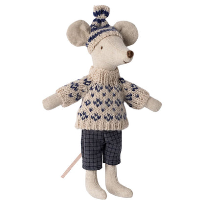 Wintermaus mit Skiset, Papa - Blau