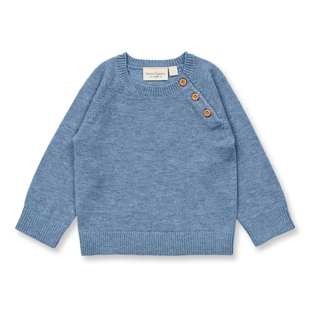 Baby Merino Strickpullover in denimblau mélange, Modell SIROO