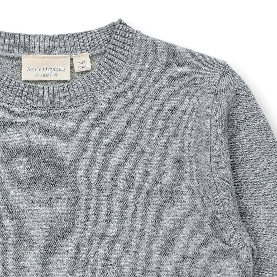 Kinder Merino Strickpullover in grau mélange, Modell IKE