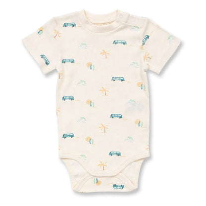 Baby Body weiß mit Retro-Bus-Druck, Modell VARIN