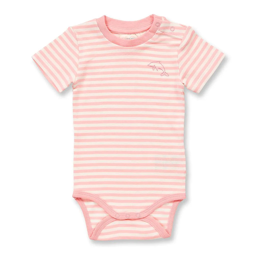 Baby Body rosa-weiß geringelt, Modell VARIN