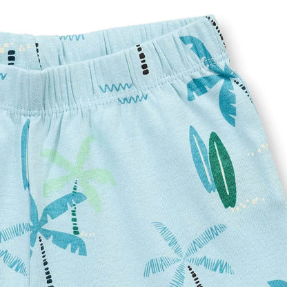 Kurzer Kinderschlafanzug in blau mit Palmen-Druck, Modell KAFKA