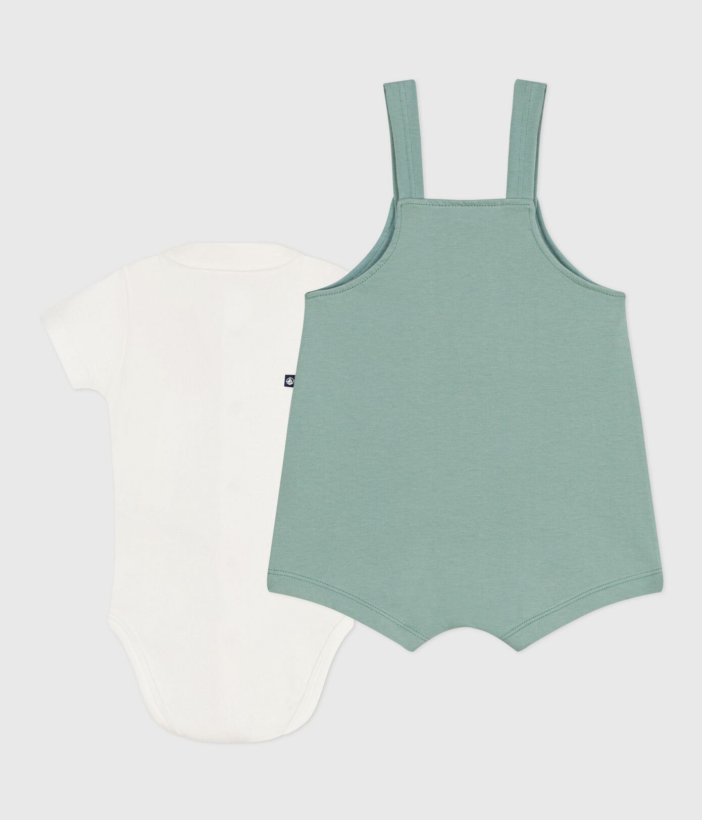 Newborn-Set Latzhose und bestickter Strampler aus einfarbiger Baumwolle