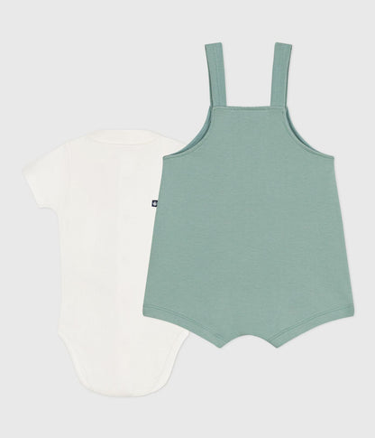 Newborn-Set Latzhose und bestickter Strampler aus einfarbiger Baumwolle