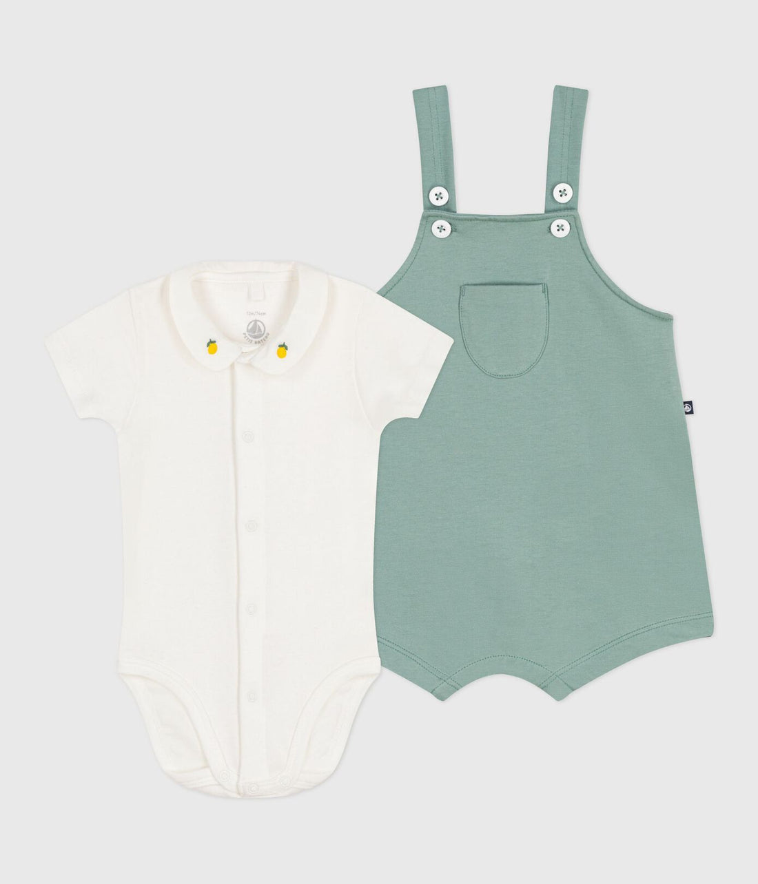 Newborn-Set Latzhose und bestickter Strampler aus einfarbiger Baumwolle