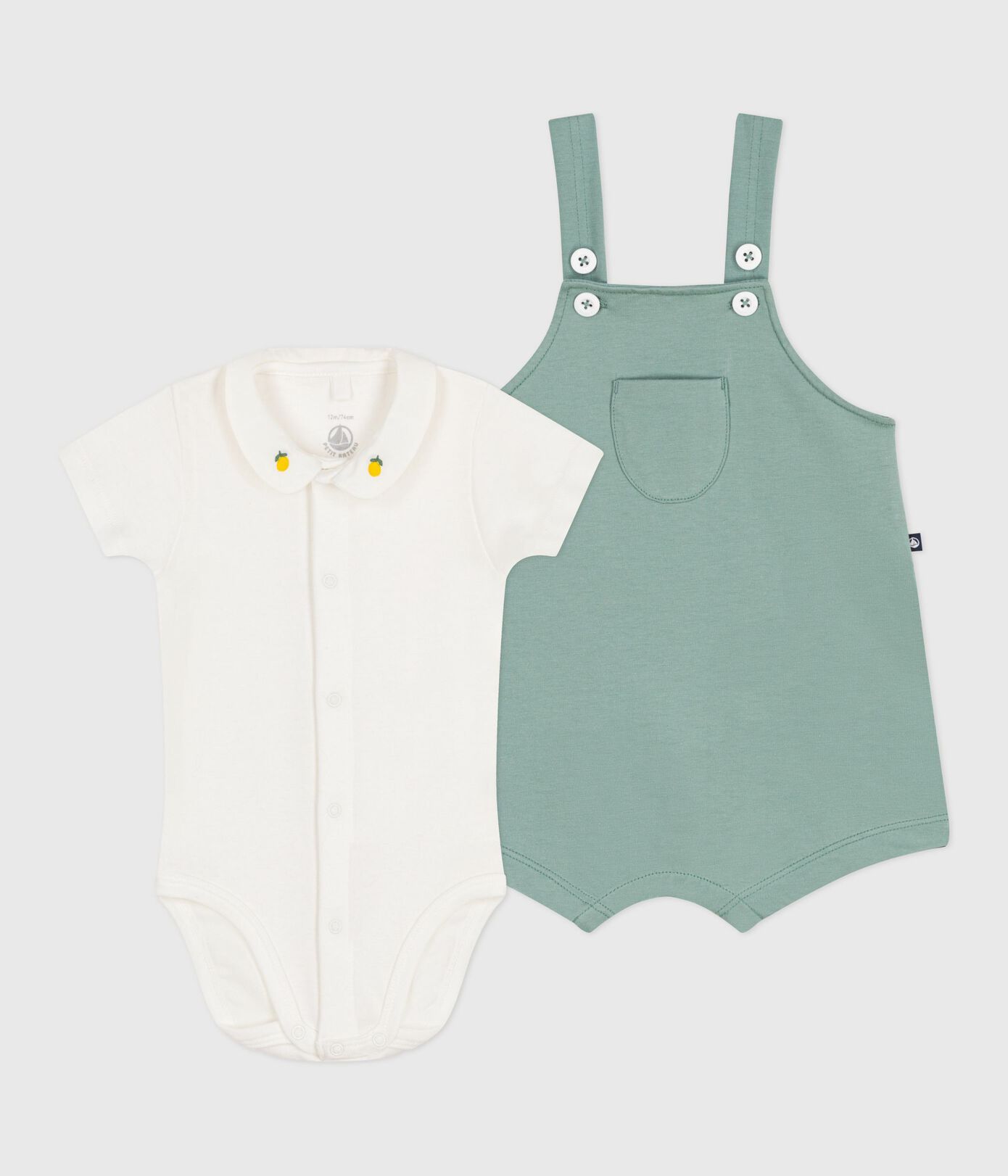 Newborn-Set Latzhose und bestickter Strampler aus einfarbiger Baumwolle