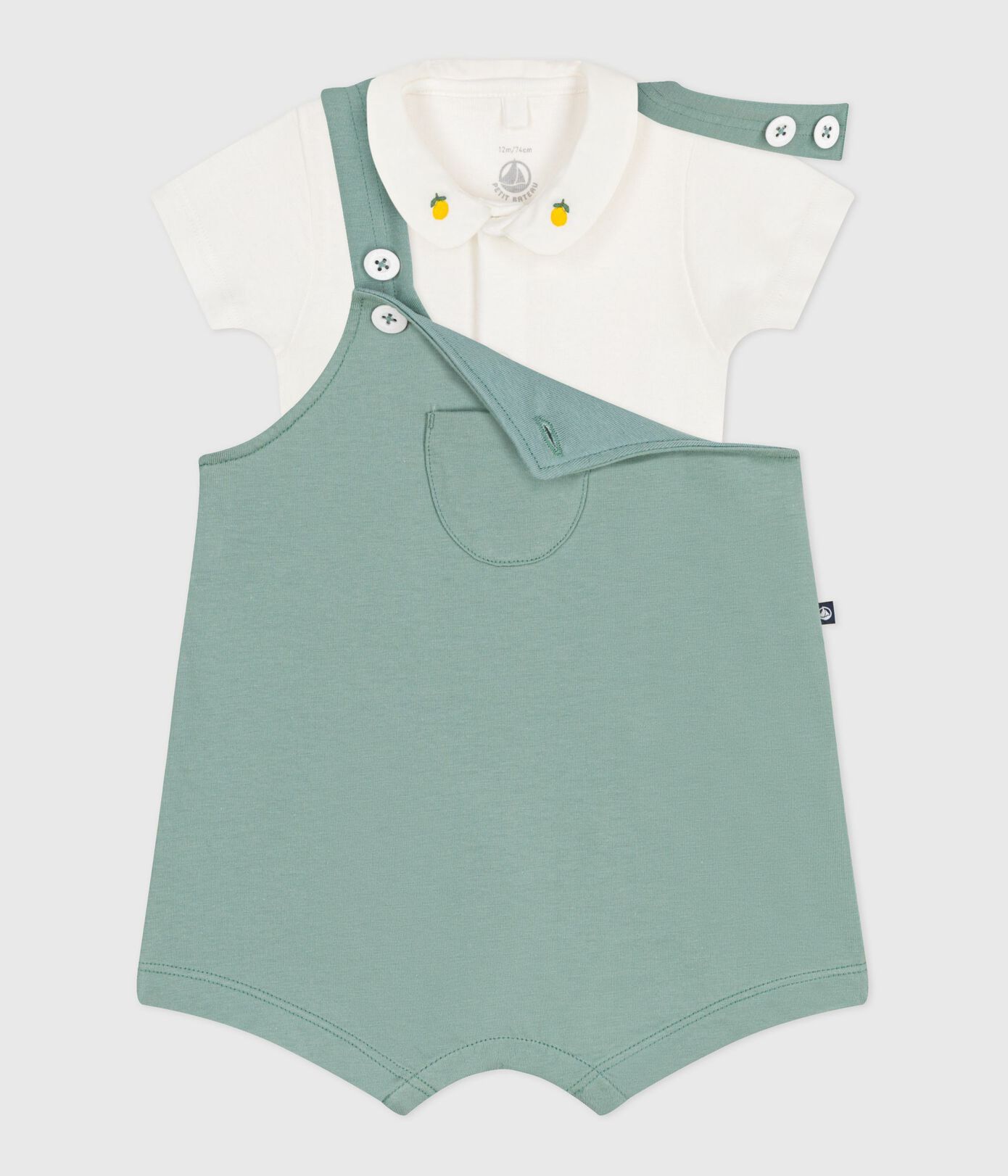 Newborn-Set Latzhose und bestickter Strampler aus einfarbiger Baumwolle
