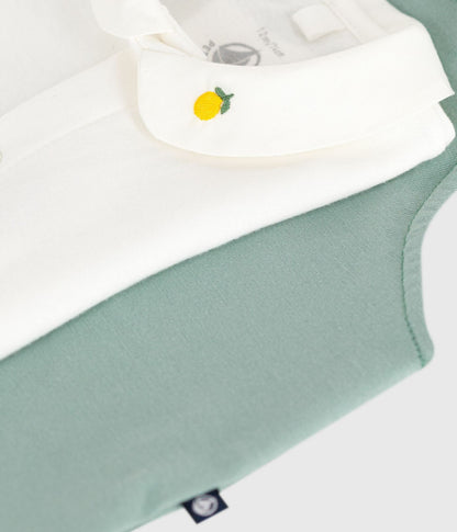 Newborn-Set Latzhose und bestickter Strampler aus einfarbiger Baumwolle