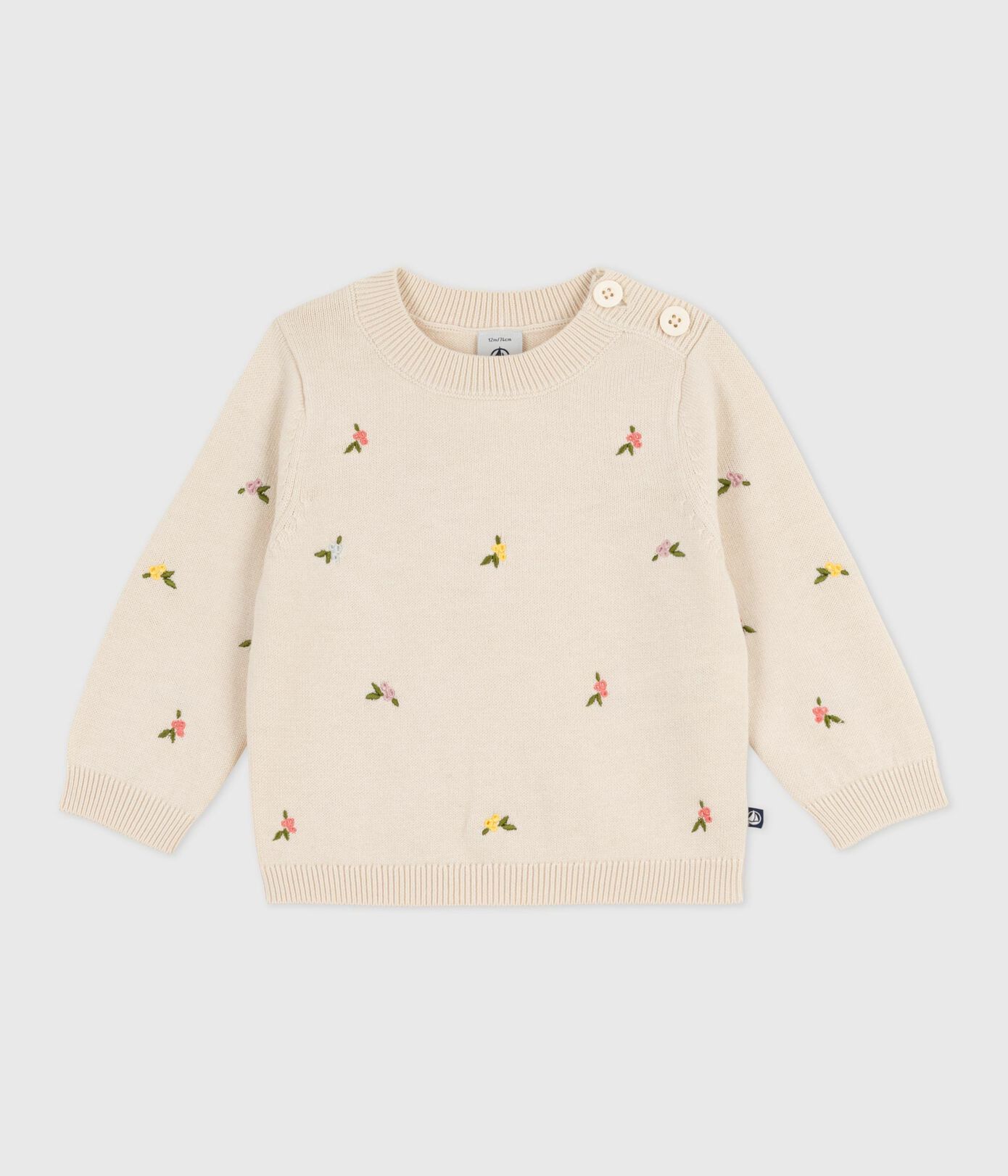 Baby-Pullover aus Wolle und Baumwolle mit bestickten Blumen