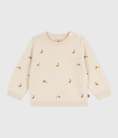Baby-Pullover aus Wolle und Baumwolle mit bestickten Blumen