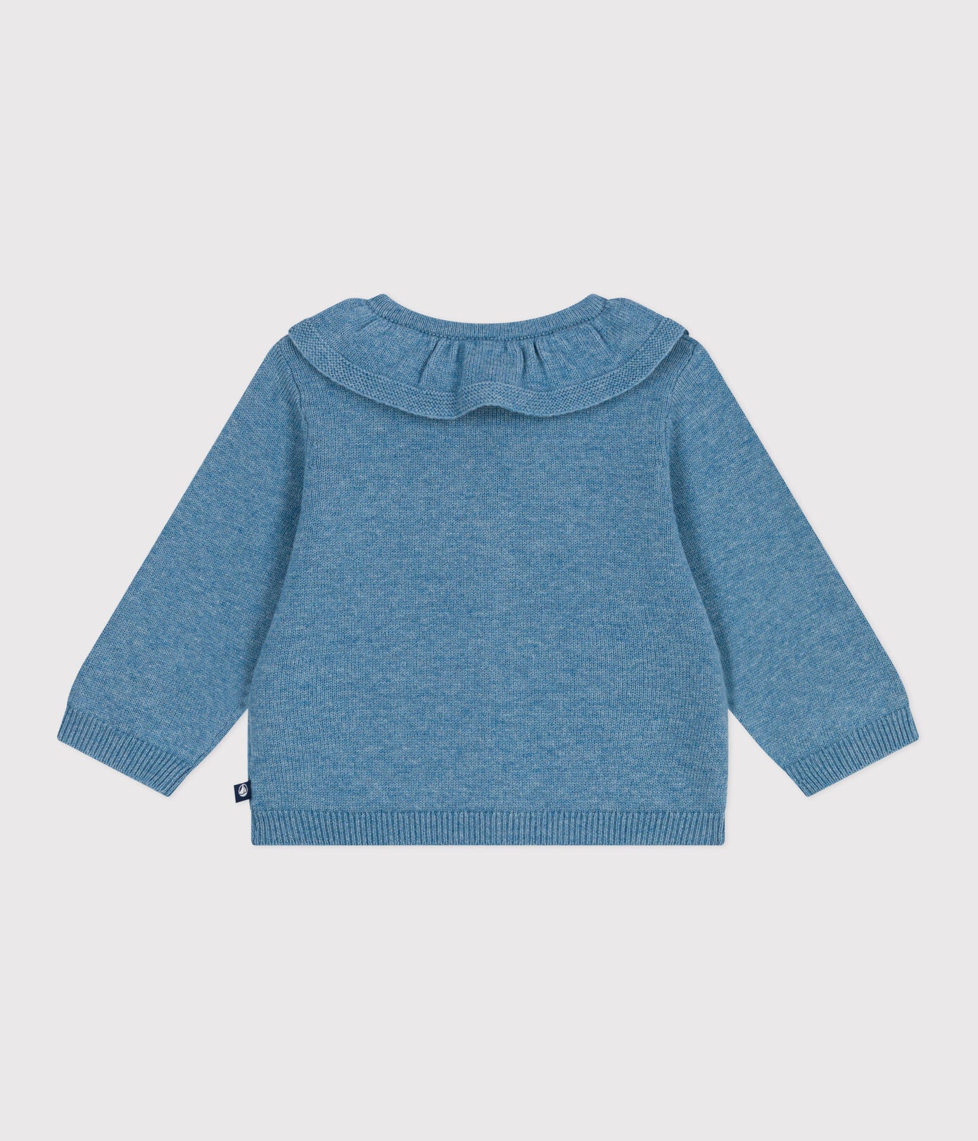 Baby-Cardigan mit Kragen aus einfarbigem Woll- und Baumwollstrick
