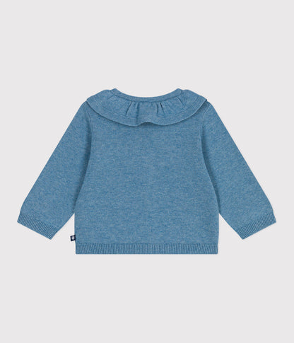 Baby-Cardigan mit Kragen aus einfarbigem Woll- und Baumwollstrick