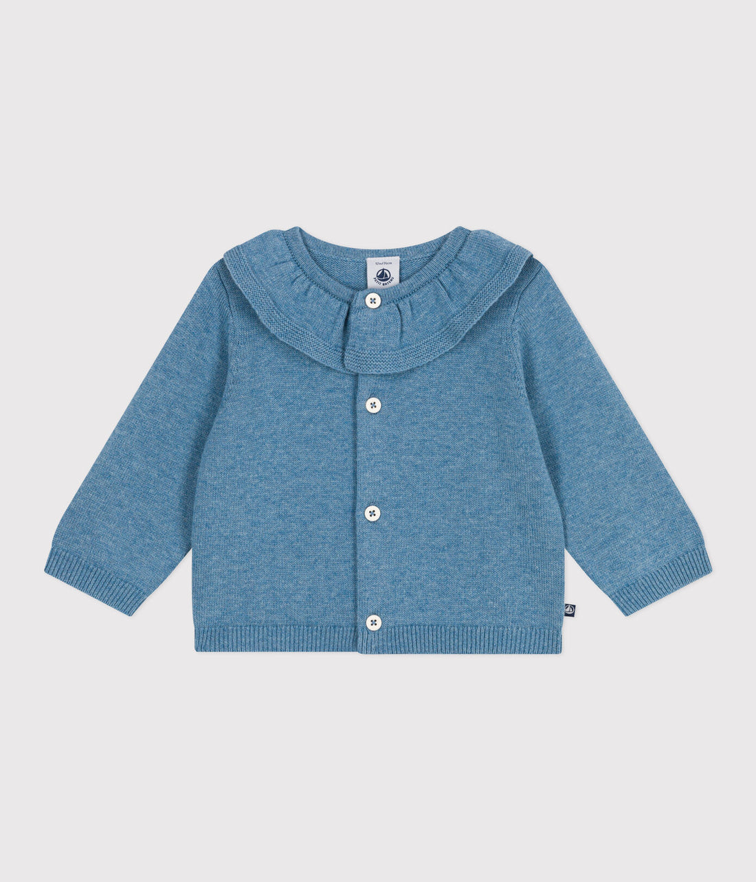 Baby-Cardigan mit Kragen aus einfarbigem Woll- und Baumwollstrick