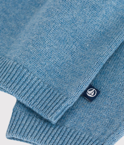Baby-Cardigan mit Kragen aus einfarbigem Woll- und Baumwollstrick