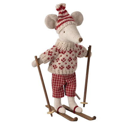 Wintermaus mit Skiset, Mama - Rot