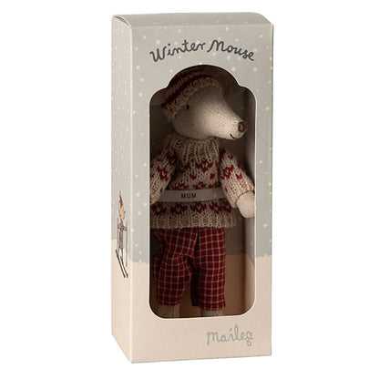 Wintermaus mit Skiset, Mama - Rot