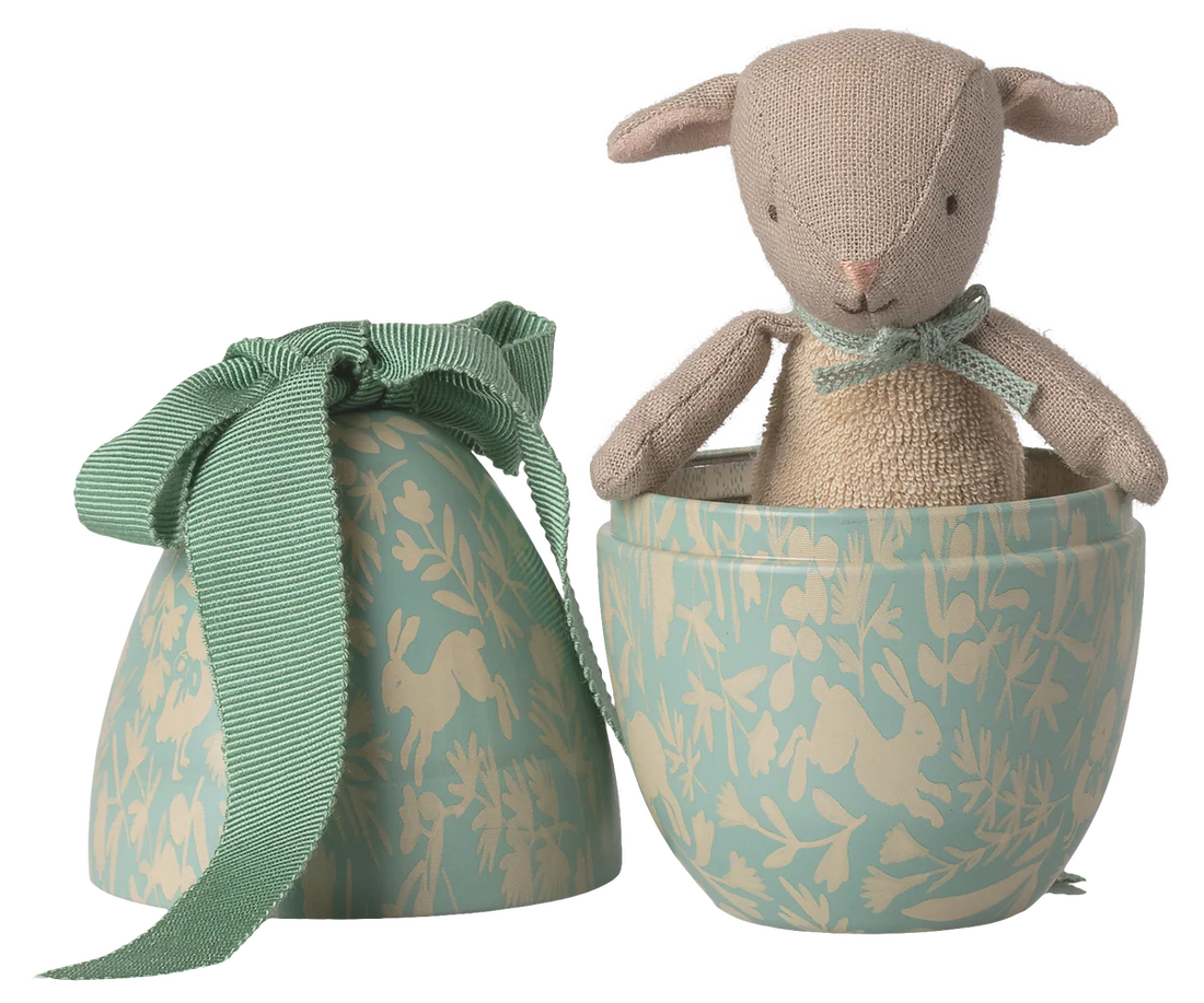 Osterei mit Mikro Lamm, Klein – Dusty Mint