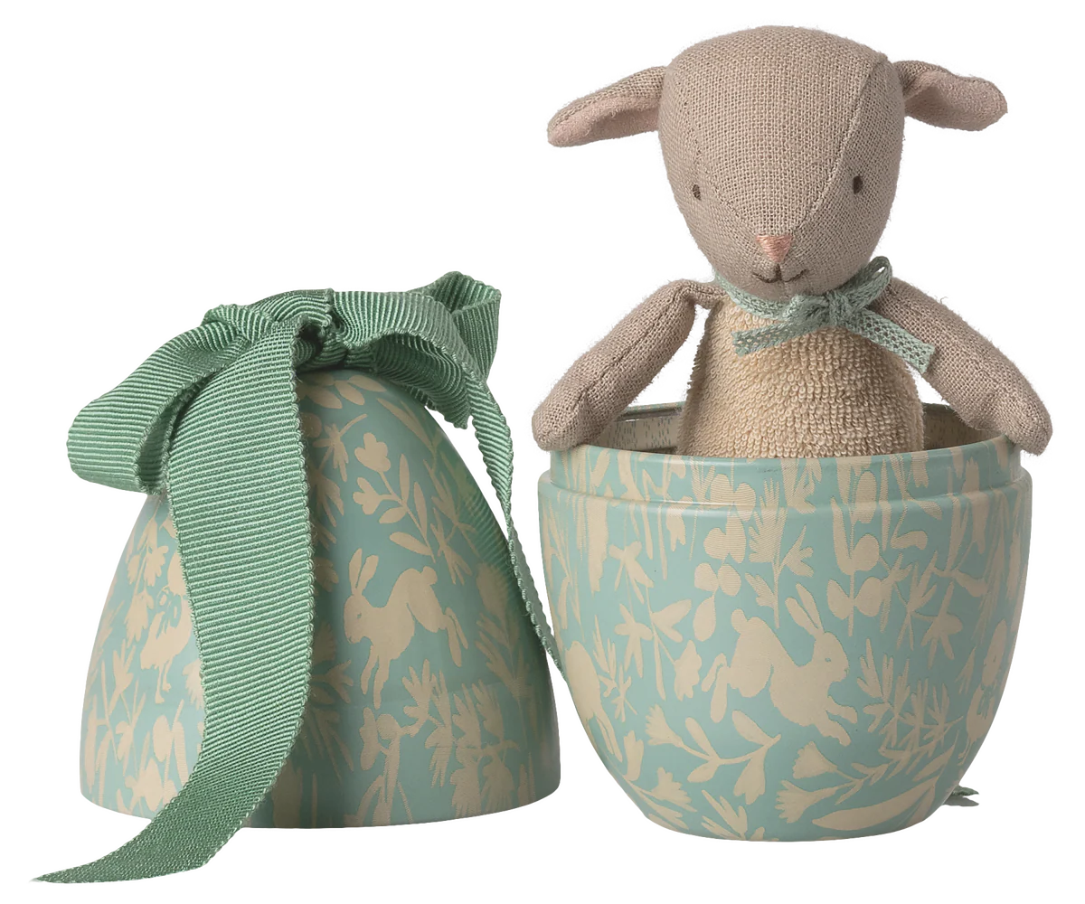 Osterei mit Mikro Lamm, Klein – Dusty Mint