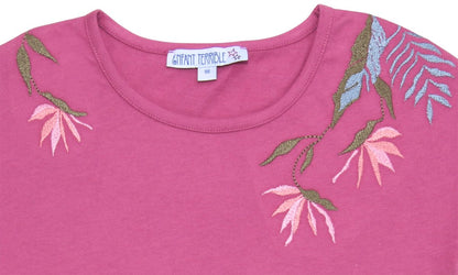T-Shirt mit tropischer Blumenstickerei