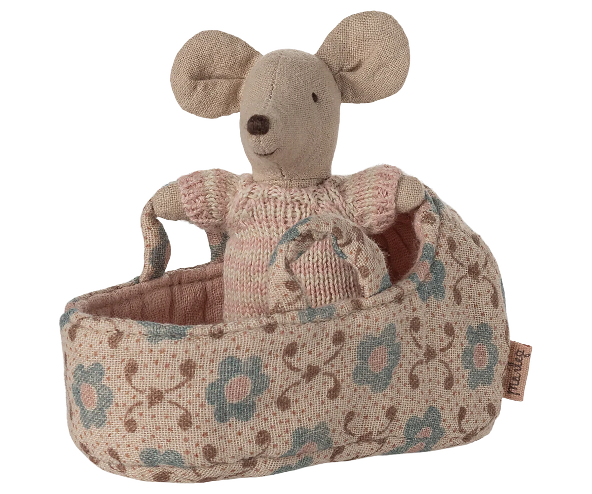 Babymaus in Tragetasche - rose