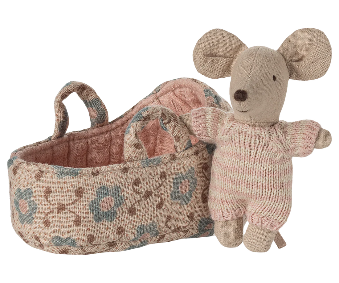 Babymaus in Tragetasche - rose