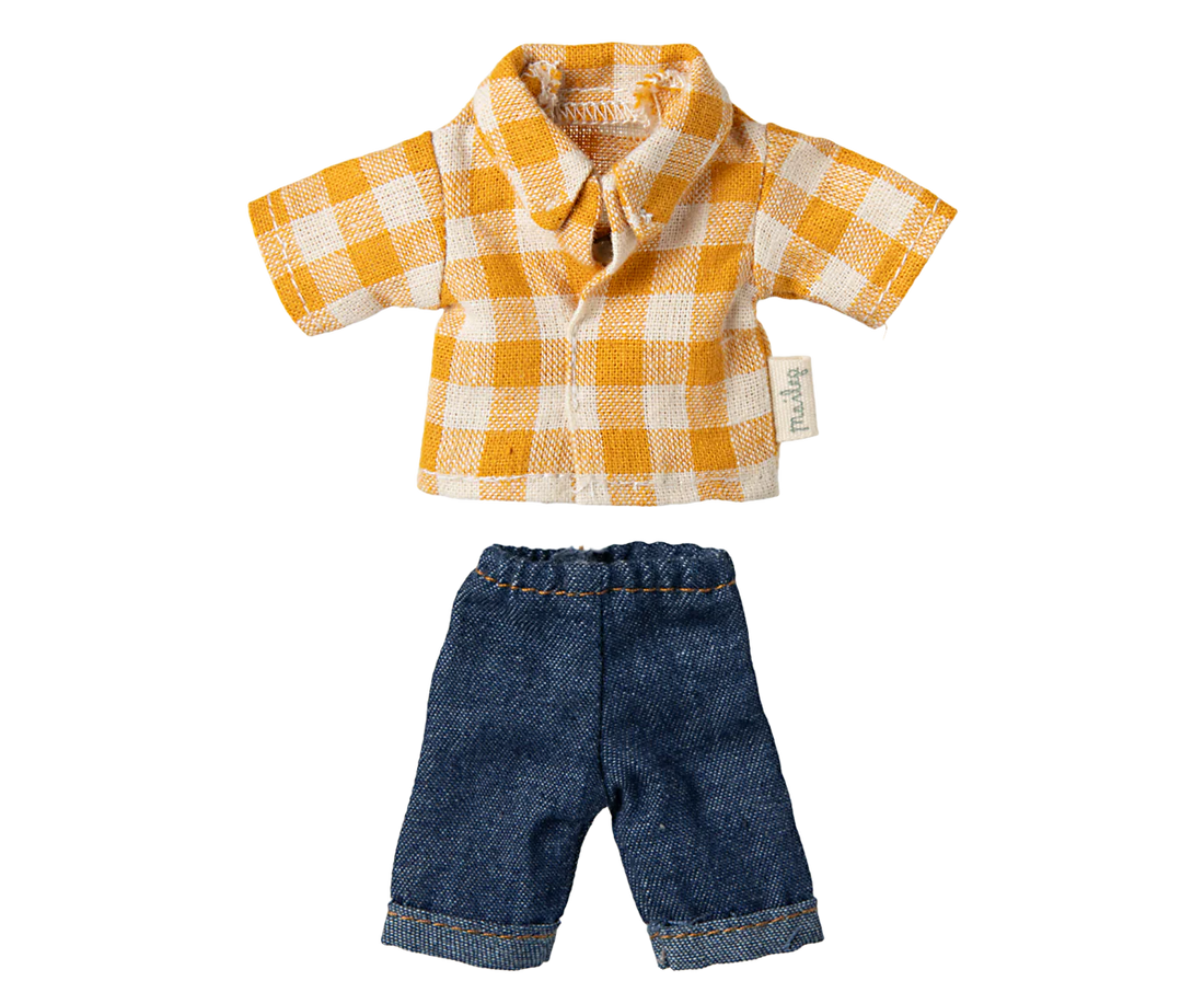 Gelbes kariertes Hemd und Hose, Papa Maus