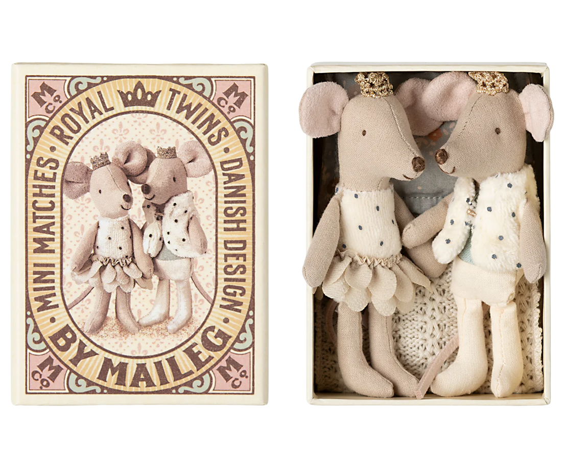 Königliche Zwillingsmäuse, Kleine Schwester und Bruder in Box - beige
