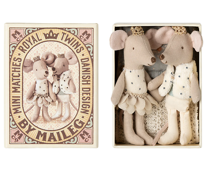 Königliche Zwillingsmäuse, Kleine Schwester und Bruder in Box - beige